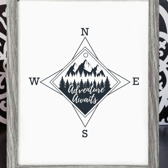 8x10 Framed Compass Adventure Awaits Nursery Print - Picture 1 of 1